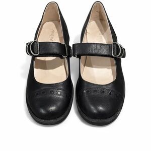 Nine West Girls Mary Jane Shoes Black Size 1.5 Velcro Strap Brogue School Dress
